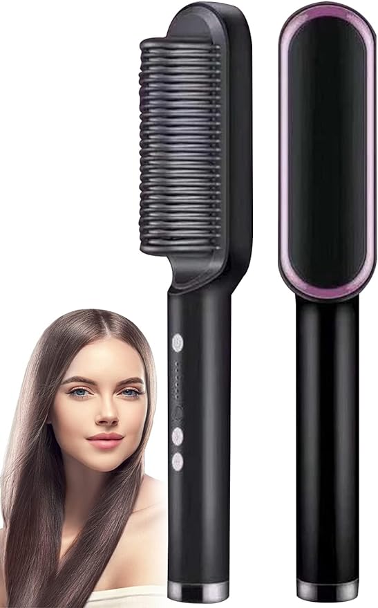 Hqt-909b Electric Hair Straightening & Curling Comb/brush – Dual-purpose Professional Hair Styler, Non-damaging Splint, | 2 In 1 Hair Straightener | ( Random Color )